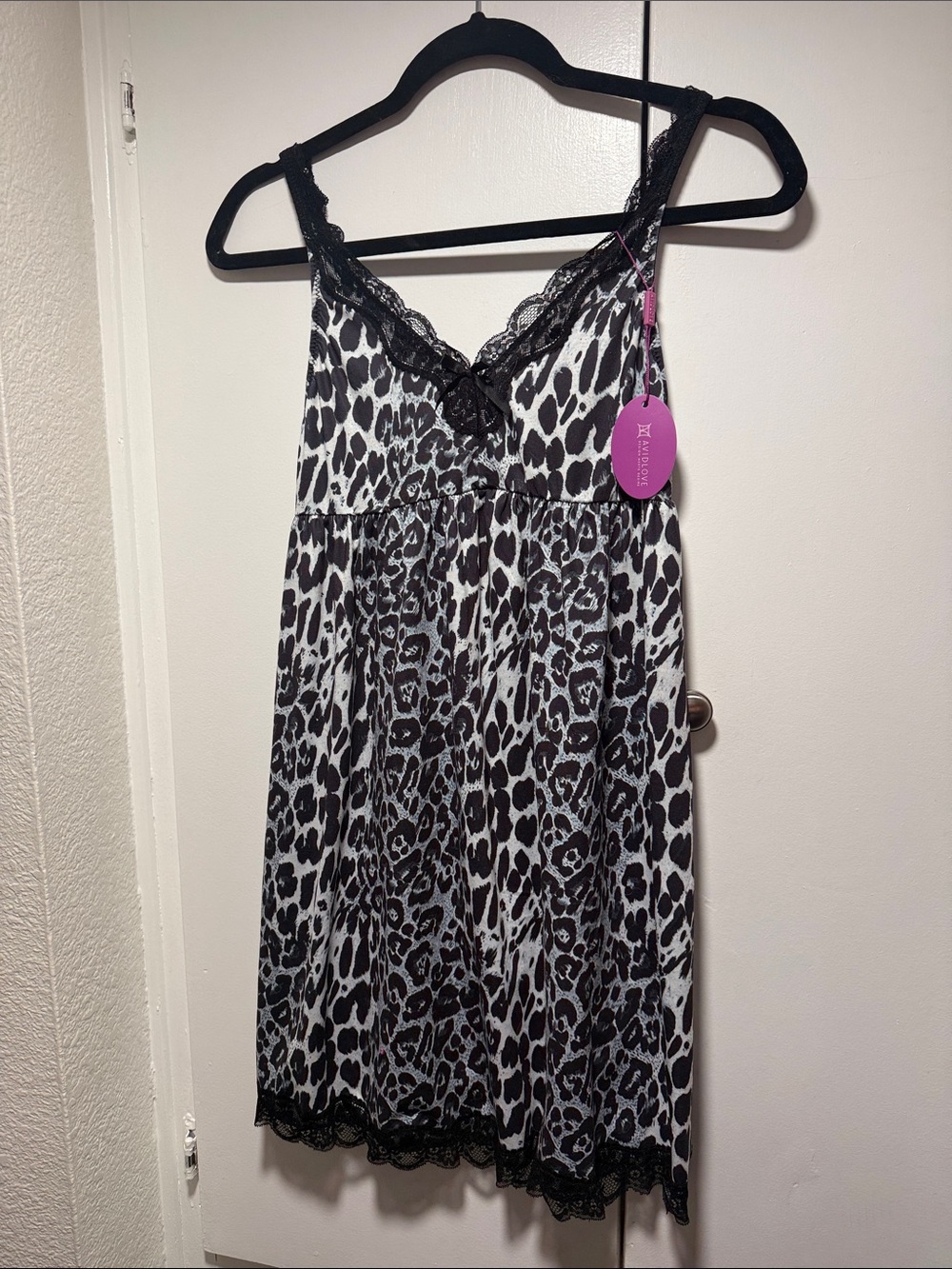 Leopard Lace-Trim Chemise - Black & White